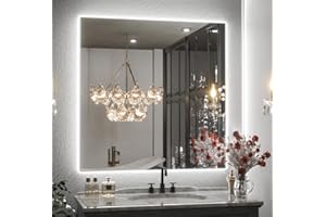 Keonjinn LED Bathroom Mirror with Lights 36 x 36 Inch, Backlit Vanity Mirrors for Wall, Stepless Dimmable, Anti Fog, Waterproof, CR90+ Tempered Glass, Memory Founction, High Lumen