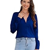 CBOO Women Elegant Satin Blouses Shirts, Soft Silk Shirts Top, Satin Button Down Shirts, Office Long Sleeve Blouse Shirt