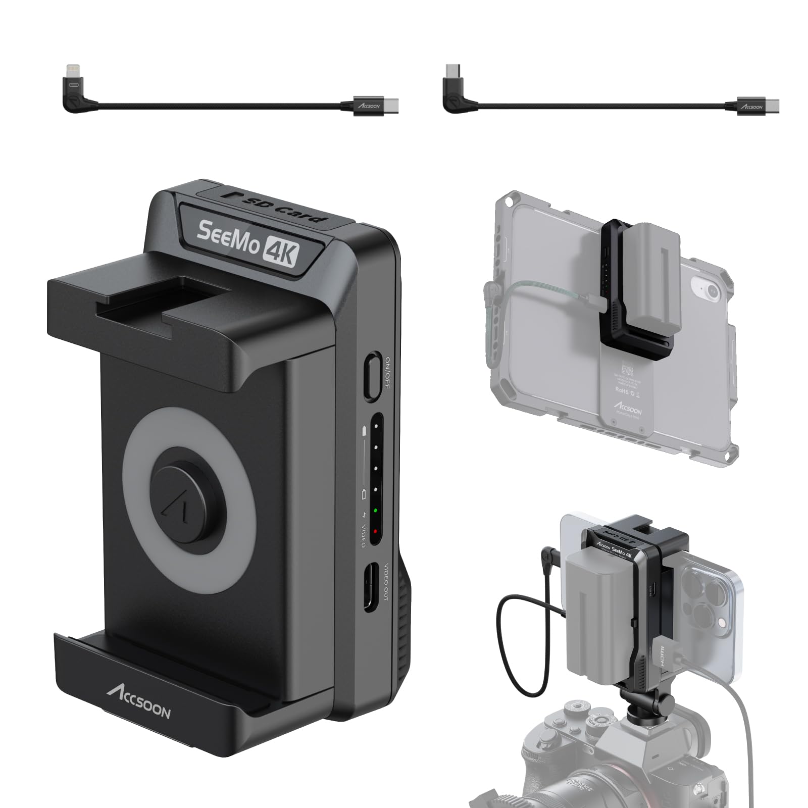 Accsoon SeeMo 4K HDMI Adapter, 4K30/1080p60 Video Transmitter for iPhone iPad, H.264 Encoder, Live Streaming, Monitor & Record with iOS App, Support SD Card Reader & Power Output (iOS12 or Later)