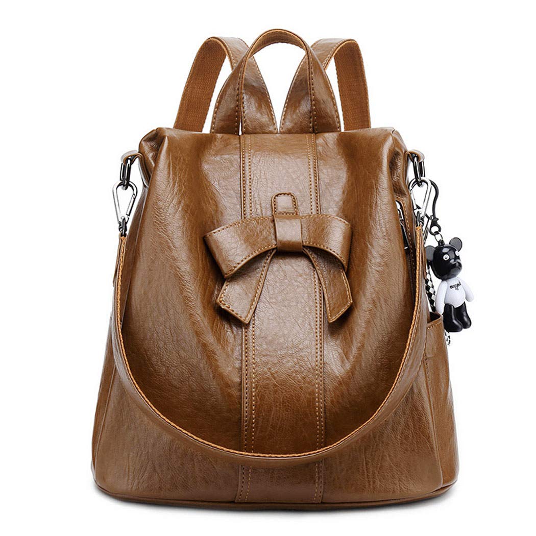 DEERWORD Womens Rucksack Backpacks Anti-Theft Totes Top-Handle Handbags Ladies PU Leather 6557 1pcs Set Brown V1