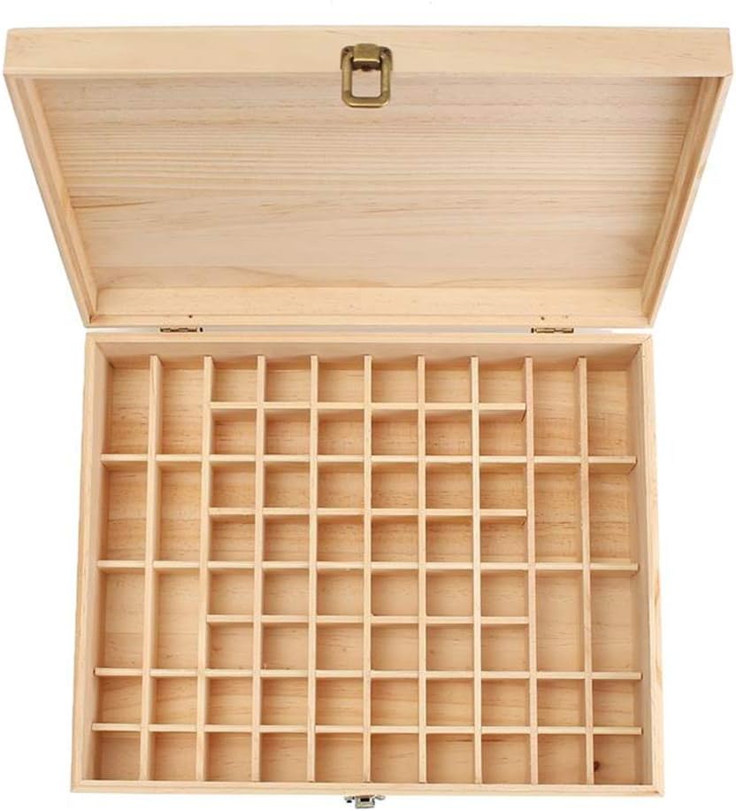 Pure Vie Essential Oil Wooden Storage Box Travel Display Presentation, Holds 56 Bottles & 12 Roller Balls - Aromatherapy Organizer Nail Polish Fragrance Container - Keep Your Oils Safe & Space Saver: Health & Personal Care