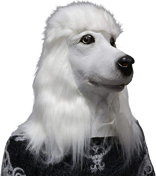 COMLZD UnisexAdult White Poodle Head Dog Mask Realistic Animal Latex