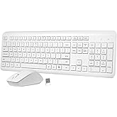 Wireless Keyboard and Mouse Combo, 2.4G Lag-Free Full Size Keyboard with Quiet Low Profile Concave Keys and Adjustable DPI Optical Mouse, Long Battery Life for PC, Windows, MAC Laptop (White)