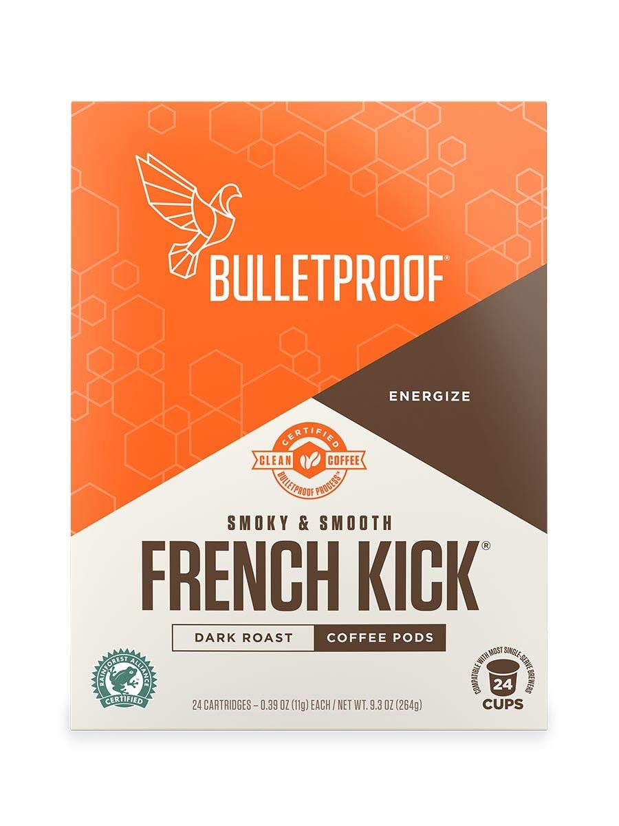 Bulletproof French Kick Roast Coffee Pods, Premium Dark Roast, Organic, single-serve Cups, compatible with Keurig, Keurig 2.0 (24 Count)&nbsp;