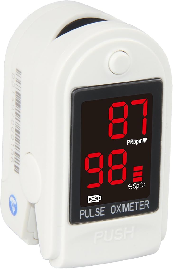 Concord Health Supply Basics Finger Pulse Oximeter With Carrying Case, Lanyard And Batteries (White)