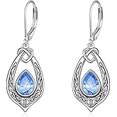 URONE Celtic Knot Earrings 925 Sterling Silver Birthstone Earrings Dangle Celtic Jewelry Gifts for Women