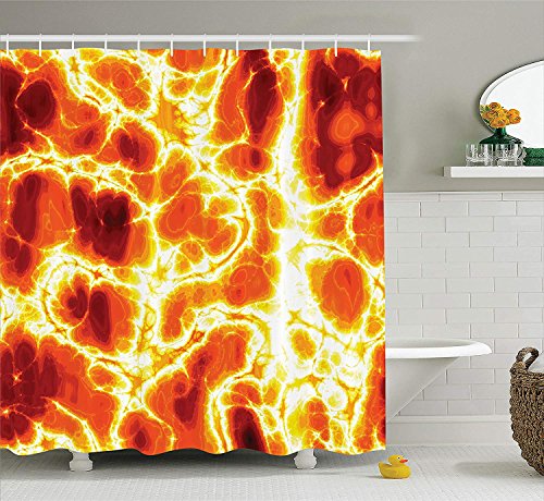 Burnt Orange Decor Shower Curtain Set By Hot Burning Lava Texture