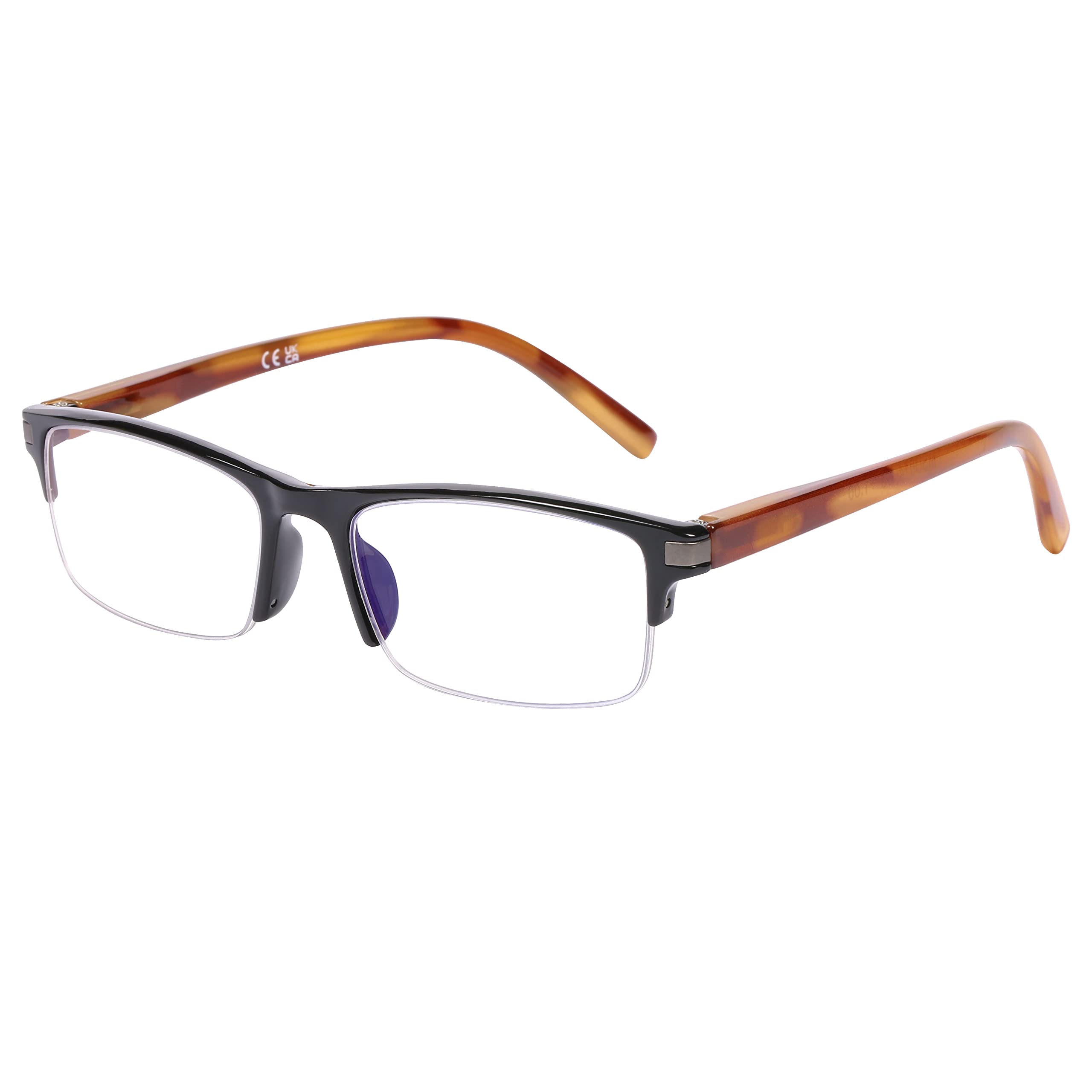 DOOViC Black Reading Glasses 1.5 Half Frame Blue Light Filter Rectangle Readers Glasses for Men/Women