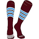 PEAR SOX Striped OTC Baseball, Softball, Football Socks (C) Maroon, White, Sky Blue