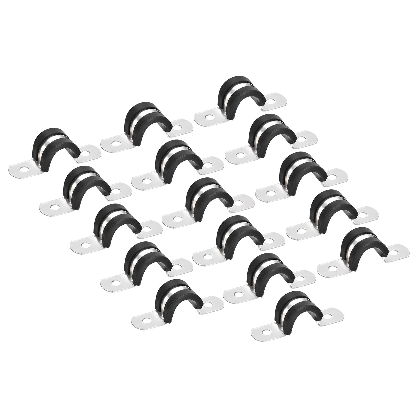 TA-VIGOR 16Pcs Cable Clamp, 12mm Rubber Pipe Strap Rubber Cushioned Stainless Steel Hose Clamp U Shape Metal Clamp Tube Holder for Pipe Tube Wire Fixing, Laying Plumbing, Electricity, Exhaust