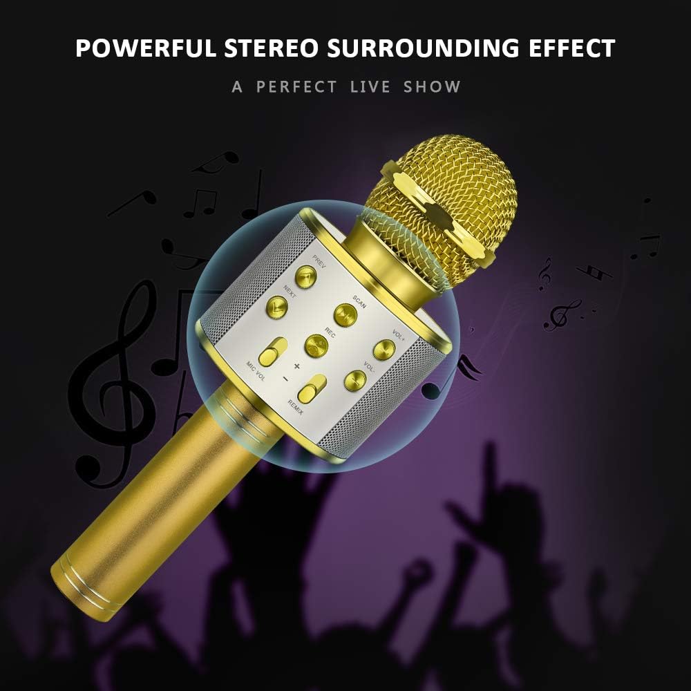 Birthday Gifts for 4-12 Year Old Girls, Party Favors Bluetooth Wireless Karaoke Microphone for Kids Toy Microphone for Boys Girls Toys Age 5-12 Gifts Toys for Teens Boy Age 4-13 Years Old Gold: Sports & Outdoors