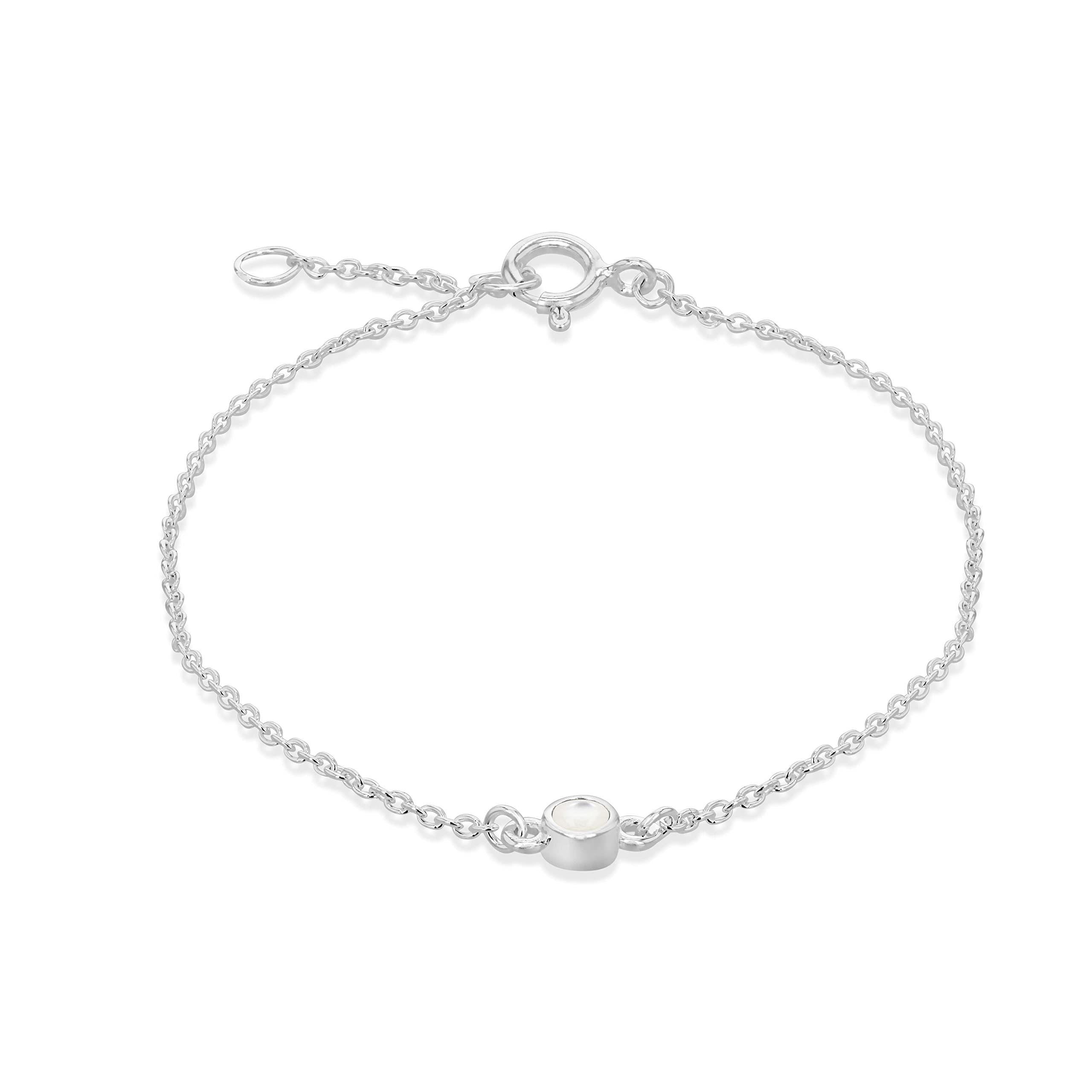 Tuscany Silver Women's Sterling Silver Adjustable Bracelet - WhiteCabochon Mother of Pearl June Birthstone - 16cm/6.25"- 18cm/7"