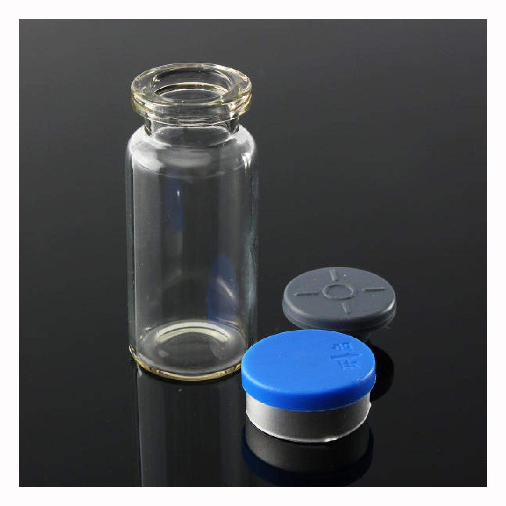 PROGLEAM Bottle & Jar, 100Pcs 10mL Clear Glass Bottle Storage Vials w/Stopper Flip Off Seals Aluminum Blue Caps
