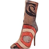 vivianly Women's Sexy Pointy Toe Stiletto Heels Ankle Boots Printed Stretchy Sock Booties