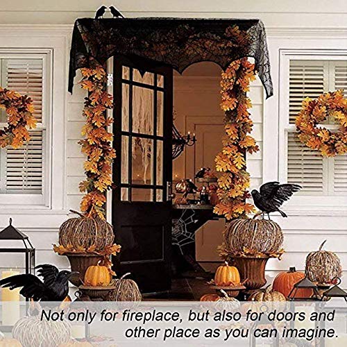 Halloween Fireplace Dcoration, JTS Halloween Mantle Scarf with Spiderweb Shape, Halloween Fireplace Cover with Black Lace for Halloween Mantle Decorations
