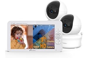 IFAMILY 7" Large Split Baby Monitor with 2 HD Cameras and Audio, 1080P HD Video Baby Monitor No WiFi, 30hr Battery,Hack Proof, Remote Control,VOX Mode, Auto Night Vision, Built in Lullabies n White Noise
