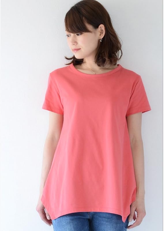 Amazon Co Jp Pearls 日本製 マタニティママから授乳ママまで 変形ドレープヘムデザインの 授乳口つきtシャツ Coral Pink 17s Jtp160 服 ファッション小物