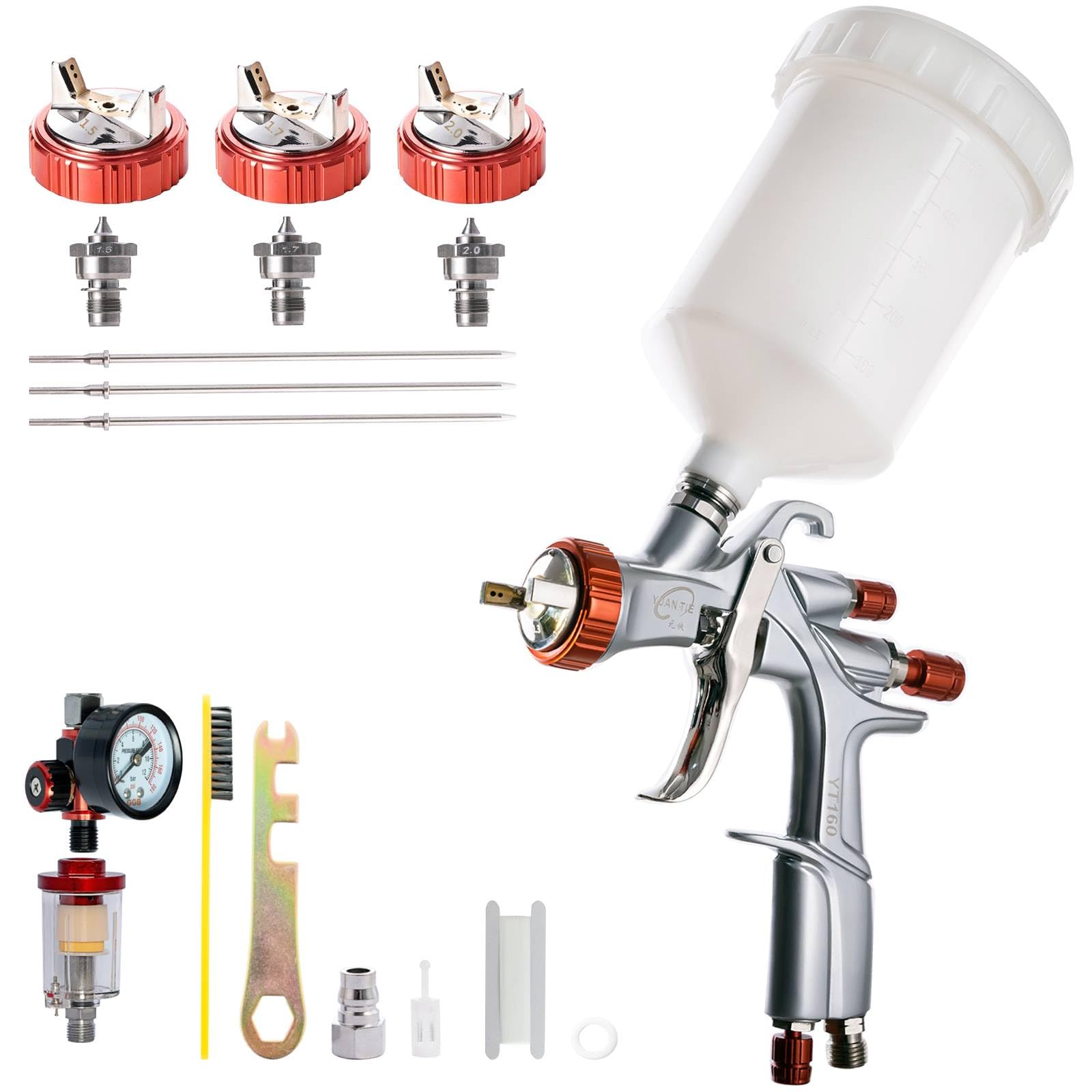 Photo 1 of DAXINYANG YT-160 LVLP Paint Guns Automotive Kit with 1.3/1.5/1.7/2.0mm Nozzles and Air Regulator & Oil Water Separator, R500 Spray Gun?Paint Gun for Car Painting,Furniture,DIY,Primer and Topcoat