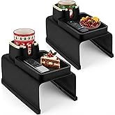 2 Pcs Couch Cup Holder Tray Silicone Anti-Spill Anti Slip Sofa Armrest Drink Holder Weighted Couch Caddy Recliner Arm Table for Remote Controls, Phones, Cups and Snacks (Black)