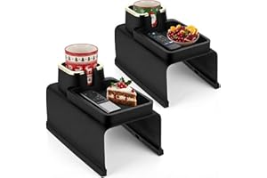 TESSCO FOR YOU 2 Pcs Couch Cup Holder Tray Silicone Anti-Spill Anti Slip Sofa Armrest Drink Holder Weighted Couch Caddy Recliner Arm Table for Remote Controls, Phones, Cups and Snacks (Black)