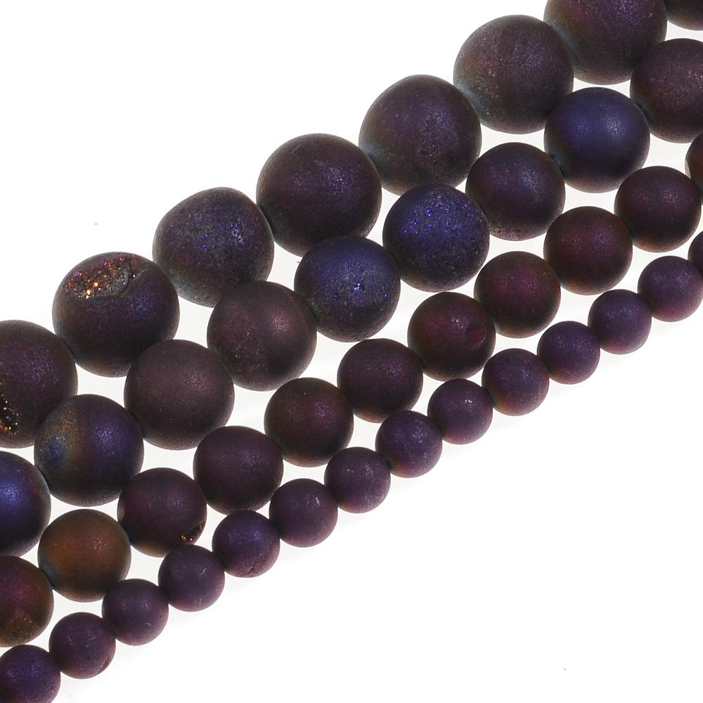8MM 10MM 12MM Natural Gorgeous Matte Fancy Druzy Agate Round Loose Beads Gemstone for Jewelry Making by Ruilong (Purple, 8MM)