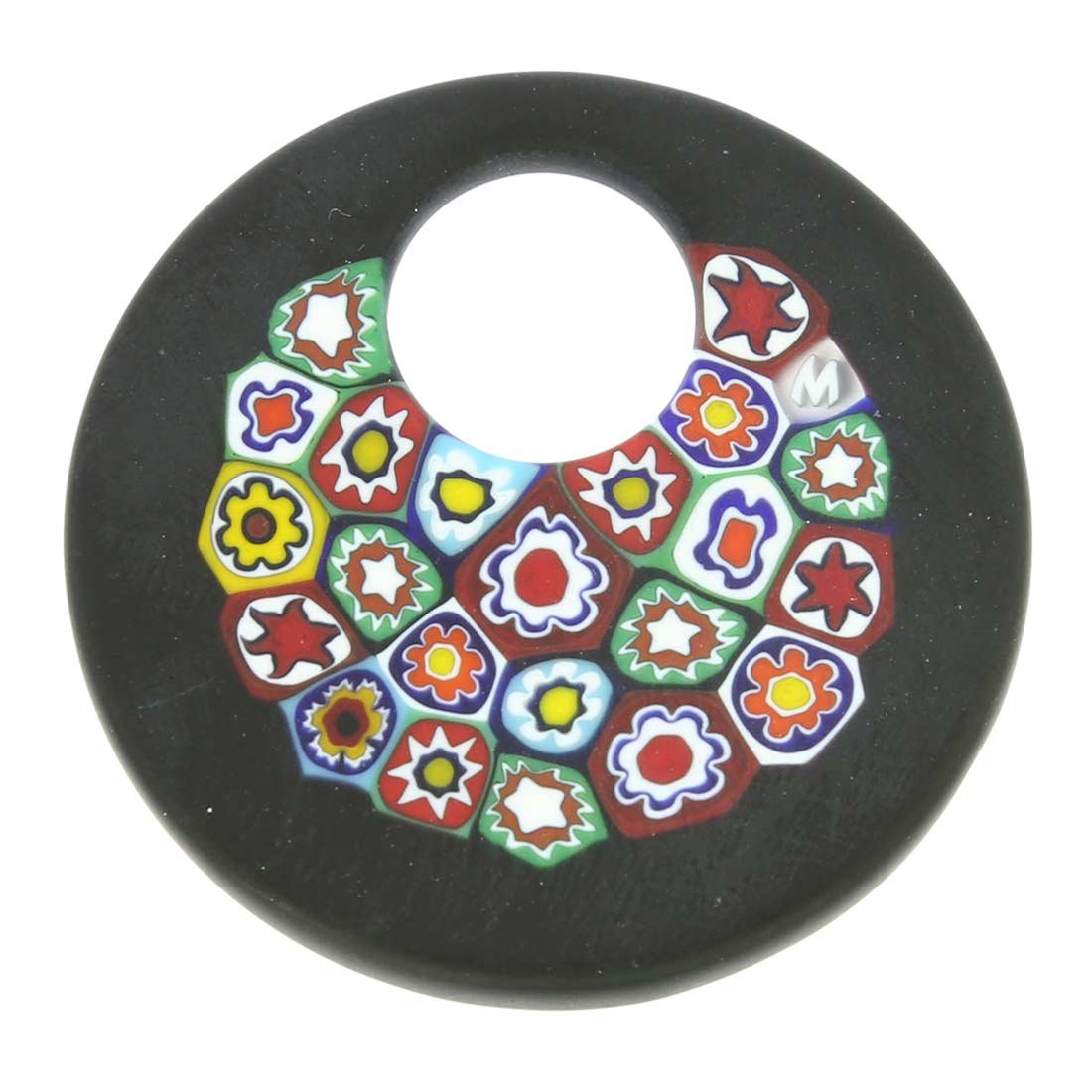 Glass Of Venice Murano Glass Black Millefiori Pendant - Round