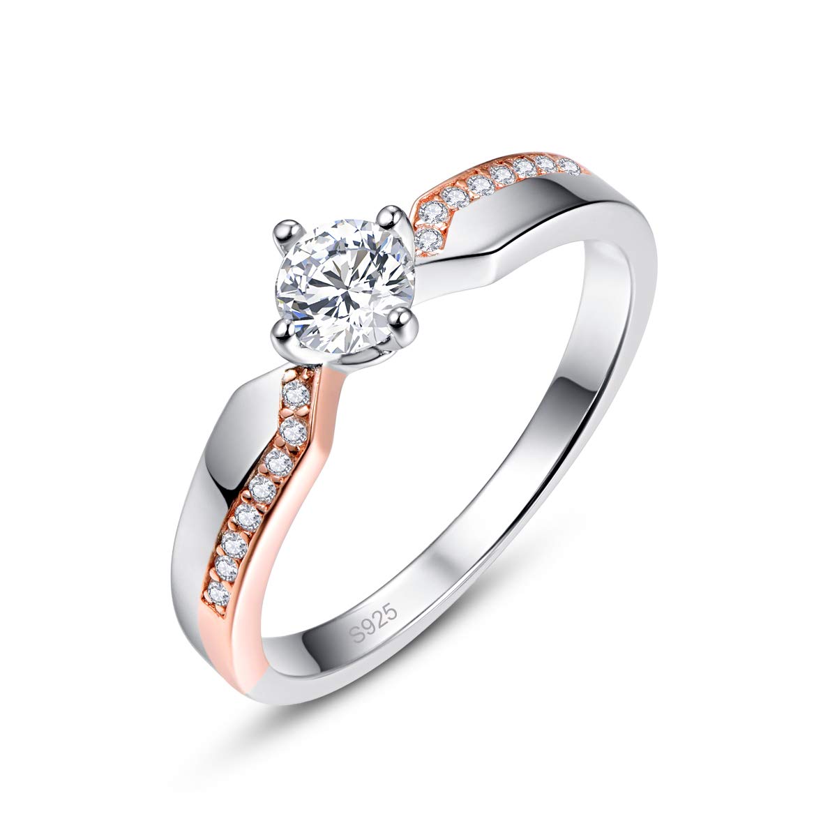 Empsoul 925 Sterling Silver Women's Eternity Round Cut Filled White Topaz Cubic Zirconia Rose Gold Simple Promise Wedding Ring Size 6