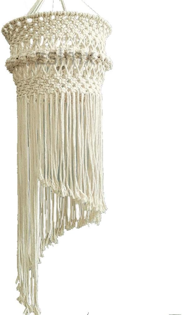 Zslmx Simple Cylindrical Fringed Lampshade Macrame Chandelier