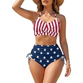 ZWPINITUP Womens High Waisted Bikini 2Pcs Set Drawstring Tummy Control Swimsuit Crisscross Tie Back Bathing Suit