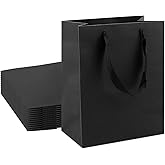 QIELSER 24pc Kraft Gift Bags - Small Size 6.3x3.2x8.5 Inches, Black Paper Shopping Bags with Ribbon Handles for Parties, Weddings and More