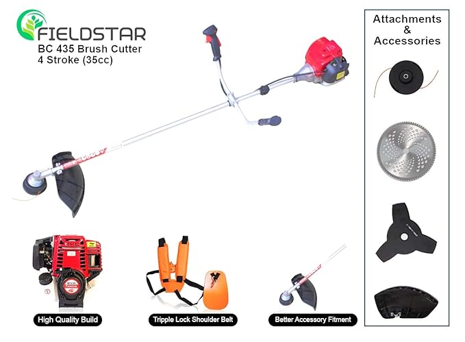 Fieldstar Brush Cutter 4 Stroke - 35cc (Heavy Duty + Attachments) BC-435 (with GX 35 Engine)