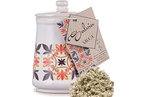Dried Ground Sage in Italian Handmade Ceramic Jar, Herb, Spice & Seasoning Gifts, ARTIGIANI DEI SAPORI, Product of Italy, Net Weight 0.7 oz