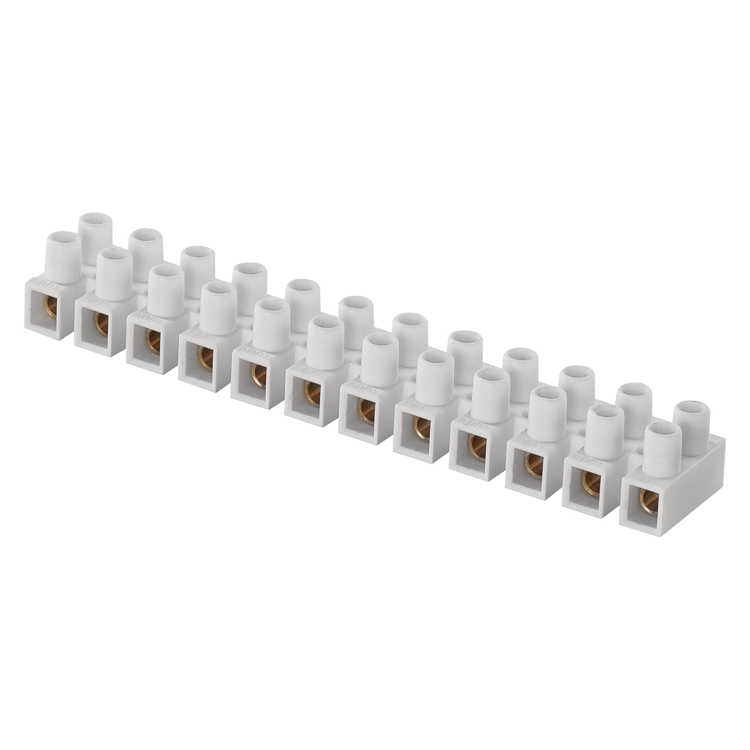EMOS Connection terminal for 10 mm2 wire, 1 bar with 12 pieces, 450 V~/57 A, white, terminal block with screw attachment, easy to remove, free on both sides