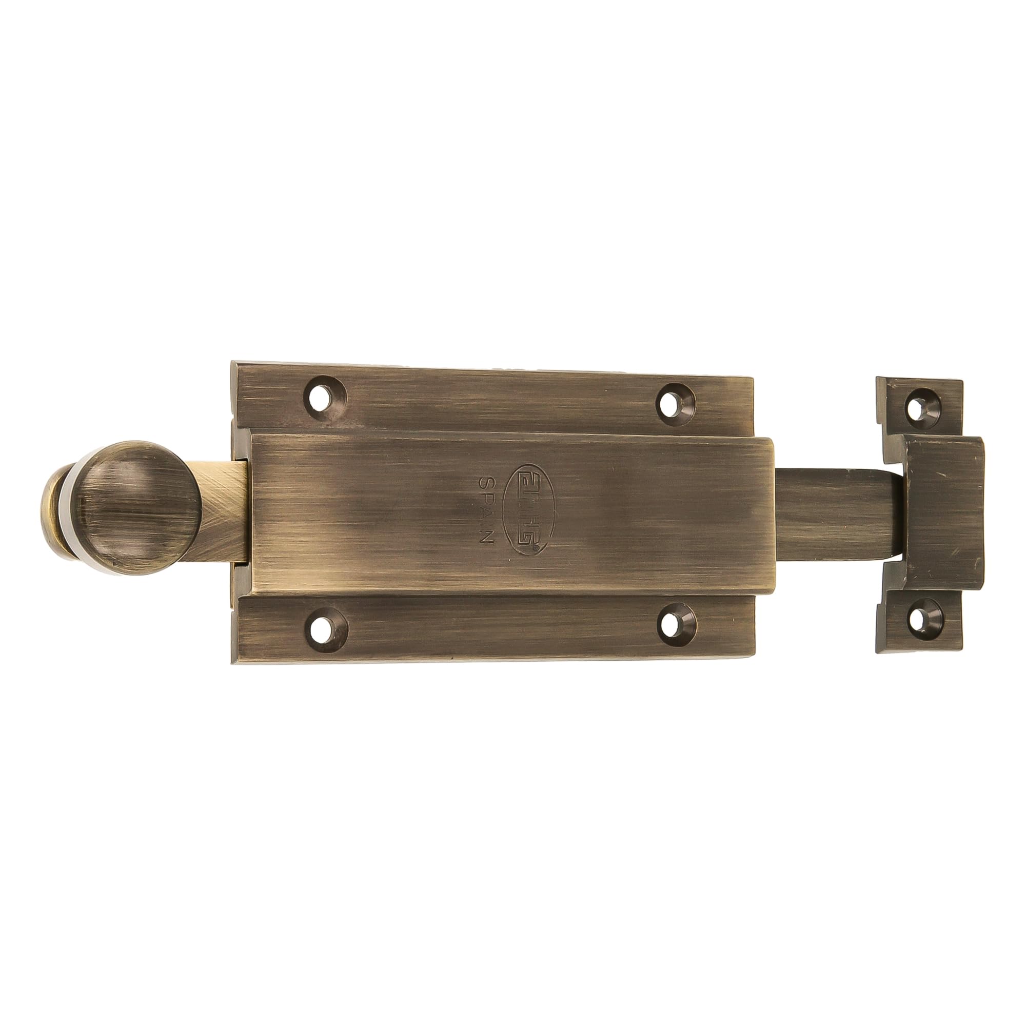Amig - Overlap Pin for Doors Mod.3700 | Security Latch for Horizontal or Upright | Brass with Leather Finish | Measurements: 150 x 48 mm | Includes Screws