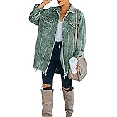 Ainangua Women's Oversized Corduroy Shirts Long Sleeve Button Down Retro Jacket Coat Shacket