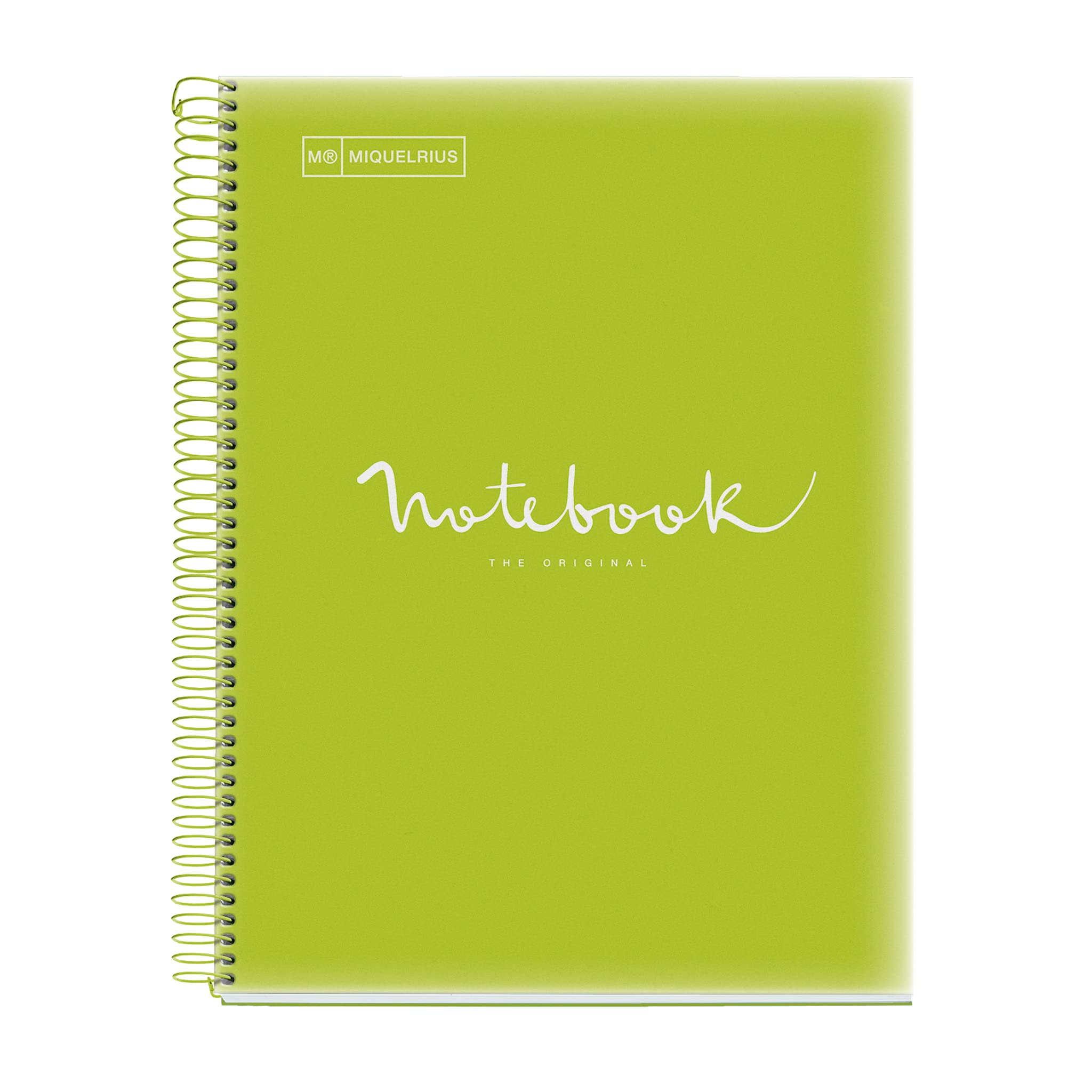 Miquelrius - A4 Notebook Emotions, 160 Sheets 90 g/m², 5 x 5 mm Square, 8 Coloured Stripes, Microperforated Spiral, Polypropylene Cover, 4 Drills, Lime Green