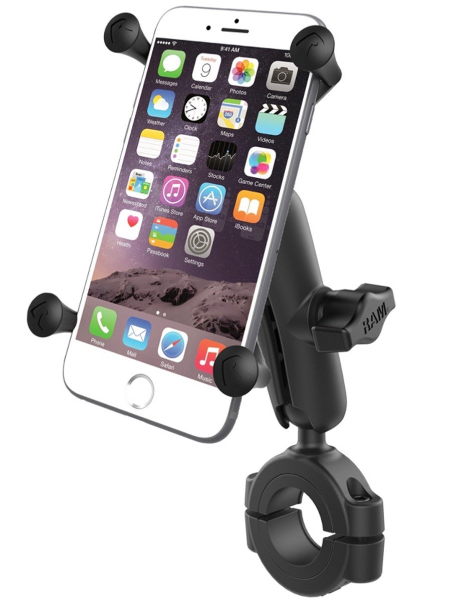RAM-B-408-112-15-UN10 RAM® Torque™ 1 1/8" - 1 1/2" Diameter Handlebar/Rail Base with 1" Ball, Standard Arm and X-Grip® for Larger Phones