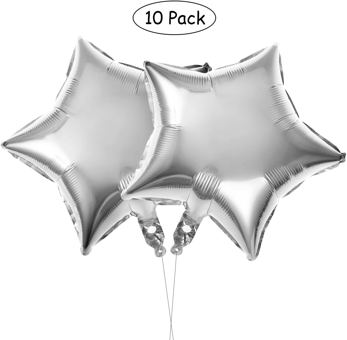 TOYMYTOY Star Silver Foil Balloon, 10pcs 18 inch Five-Point Star Mylar Party Balloons, Valentin's Day, Wedding, Birthday Party Decoration