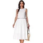 Allegra K Women Summer 2 Piece Outfits Round Neck Sleeveless Crop Top Dressy Casual Midi Skirt Suit Set