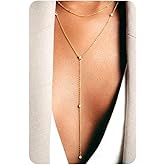 Krfy Lariat Long Necklace for Women, 16K Plated Gold Necklace for Women Dainty, Drop Pendant Cross Necklace, Rosary Beaded Y-Shaped CZ Layered Necklaces, Silver Color Adjustable Chain Jewelry