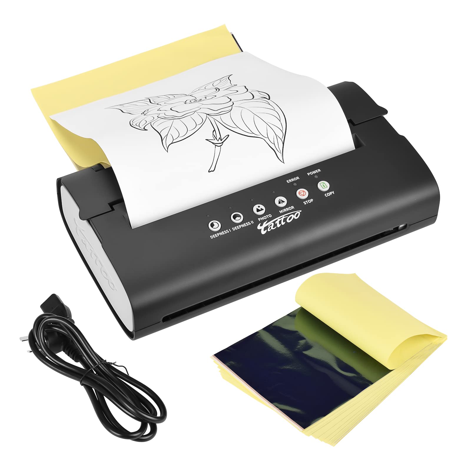 ATOMUS Black Tattoo Transfer Machine with 20pcs Tattoo Transfer Paper Stencil Copier Printer 1.2kg