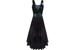 ODASDO Women Adult Lyrical Dance Dress Modern Contemporary Costume Sequins Mesh Tulle High Low Skirt Ballet Dancewear