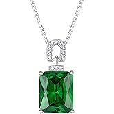 Inpasne Emerald Cut Necklace 925 Sterling Silver Baguette Birthstone Pendant Necklace Jewelry Gifts for Women