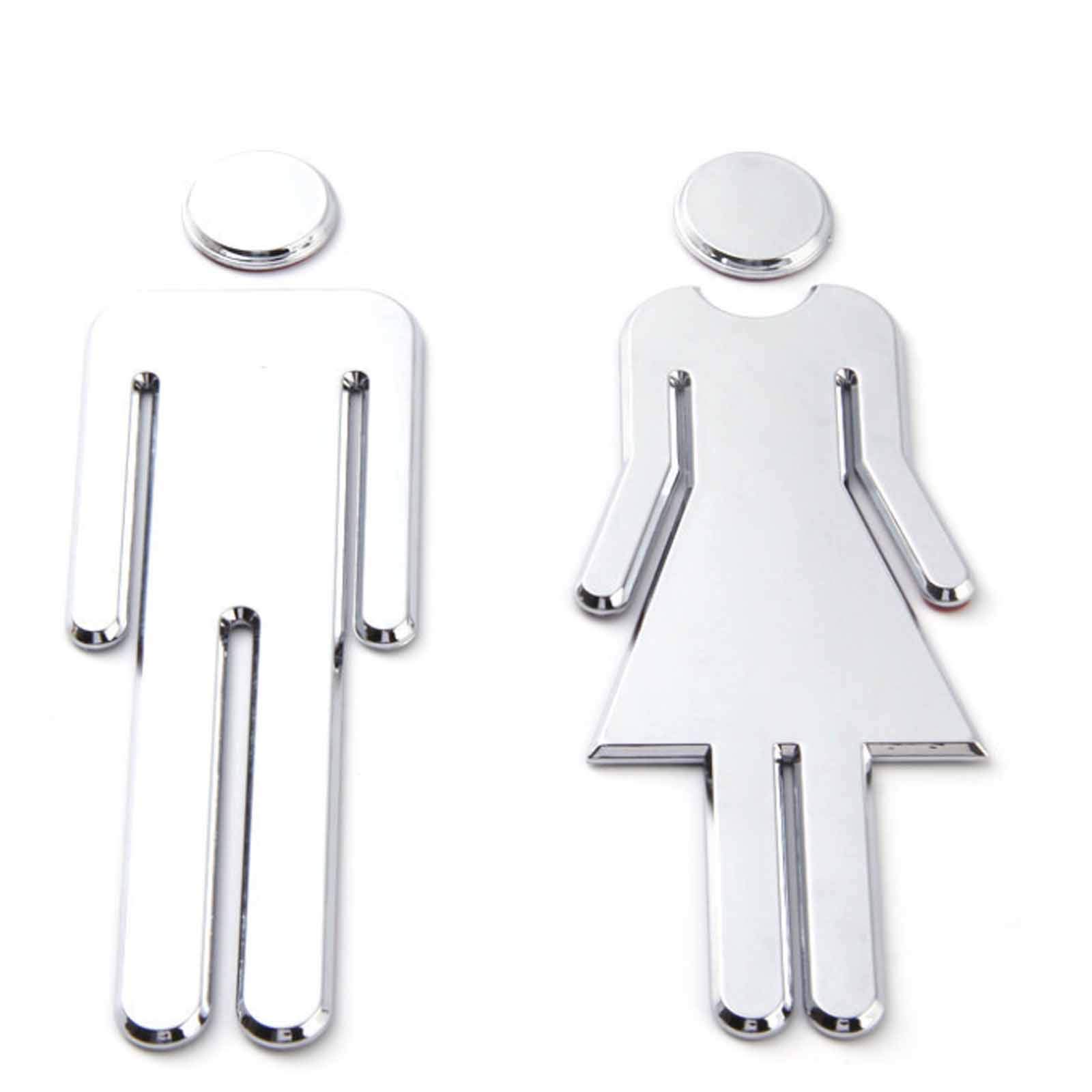 ForestCT Nonbranded Pack of 2 Toilet Signs, Men & Women, Silver, ABS Material, Wall Mount, 125 x 40 mm