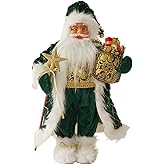 Large Santa Claus Decorations, Christmas Standing Figurine Ornaments for Xmas Decoration New Year Handmade Faux Fur Christmas Traditional Standing Santa Figurine for Xmas Holiday Home Decor