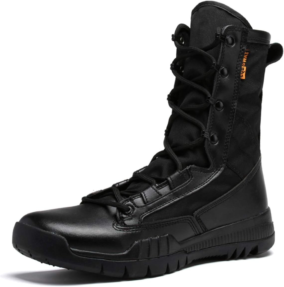 Mens Military Flock Desert Boots Tactical Combat Boots Lace Up Mid-Calf Boots Black Non-Slip Shoes for Outdoor Hiking Footwear