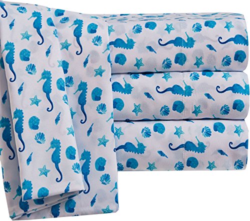 elite home products hotel coastal microfiber print 4 piece sheet se