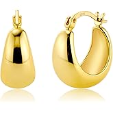 KISSPAT Sterling Silver Chunky Hoop Earrings for Women Hypoallergenic Thick Huggie Earring Wide Hoops Everyday Hoop Earrings