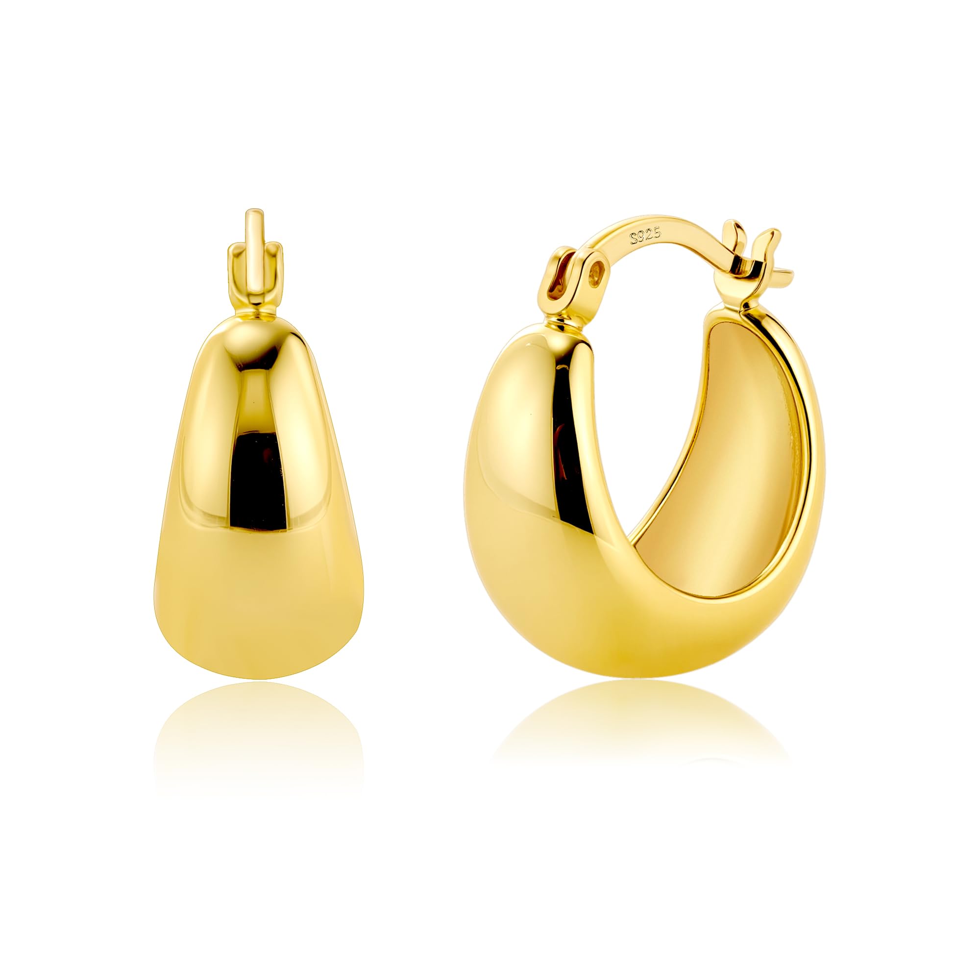 Gold Earrings for Women, Chunky Latge Hoop Hypoallergenic 14K Gold Plated Wide Hoop Earrings Large Earring Thick Hoops for Women Girls