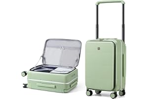 Hanke Top Opening Carry On Luggage, 20 Inch Zipperless Aluminum Frame Wide Handle Luggage, All-PC Hard Shell Trunk Suitcase with Spinner Wheels, TSA Airline Approved (Bamboo Green, 40L)